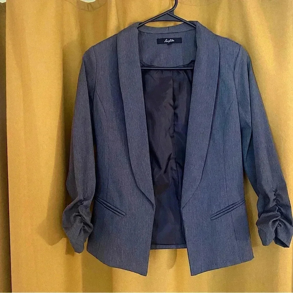 Leighton Ruched Sleeves Blazer in Dark Grey Size Small